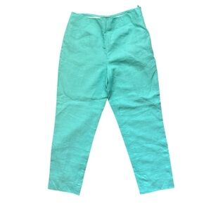 NWT Ellen Tracy Linda Slim Leg Linen Aqua Blue Pants - Size 10